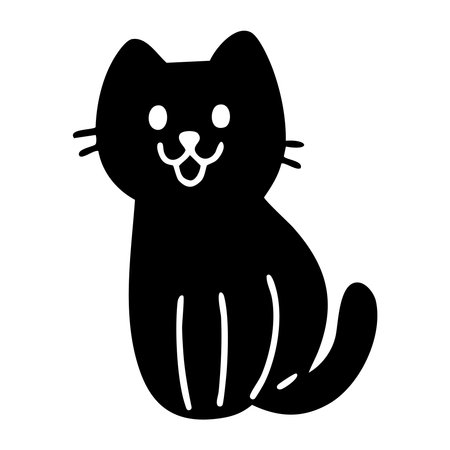 Cute doodle black cat sitting with a happy face and simple playful shapes. Hand drawn vector isolated illustration.のイラスト素材