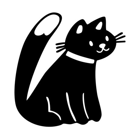 Black cat with raised tail doodle. Hand drawn vector isolated illustration.のイラスト素材