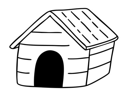 Dog house outline doodle. Hand drawn vector isolated illustration.のイラスト素材