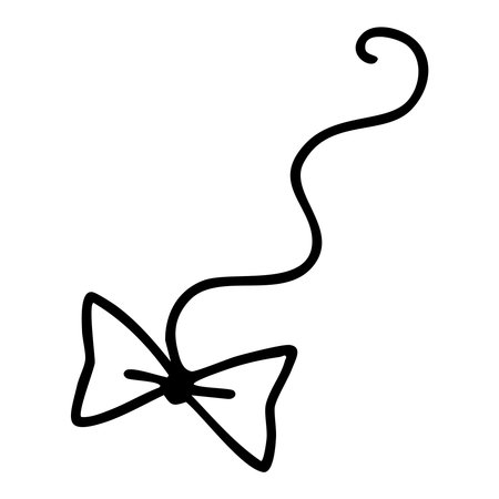 Cat toy ribbon bow on string outline. Hand drawn vector isolated illustration.のイラスト素材
