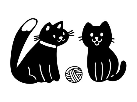 Hand drawn cats set in cute outline doodle style. Vector collection of kitten illustrations.のイラスト素材
