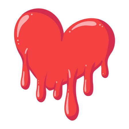 Cute red dripping heart with glossy highlights. Romantic symbol. Vector isolated cartoon illustration on white backgroundのイラスト素材