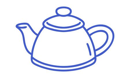 Teapot in blue line art style. Hand drawn icon. Outline vector isolated illustration.のイラスト素材