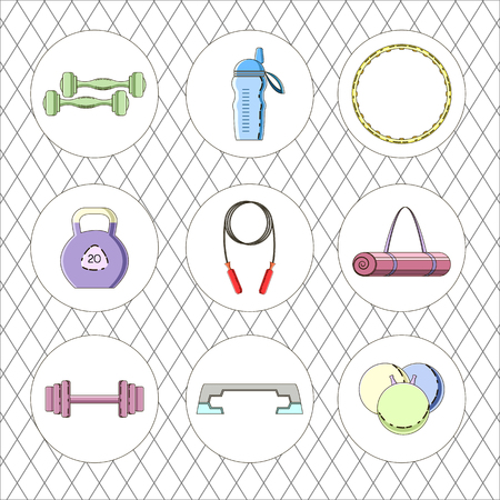 Fitness vector equipment with sport icons and elementsのイラスト素材
