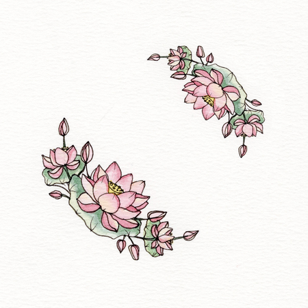 Graphic wreath with flowers of lotusの写真素材