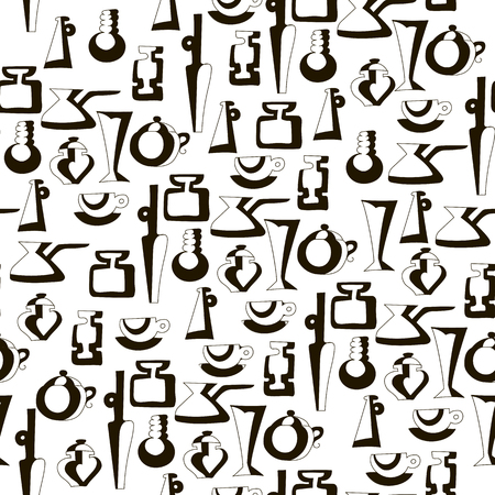 Seamless vector pattern with vases and jugs, abstract print for textileのイラスト素材