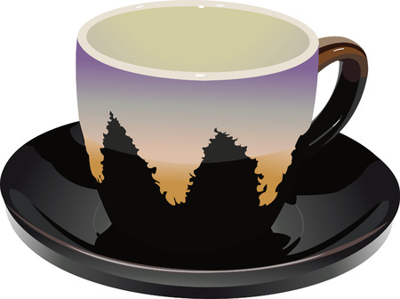 an empty cup and a saucer dropping shadowsのイラスト素材