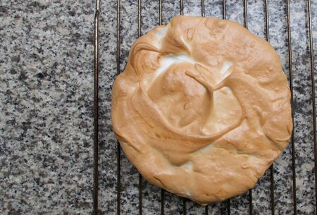 View of lemon meringue pie from above with copy spaceの写真素材
