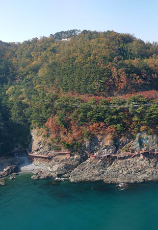 3 November 2022 - Busan, South Korea: View of walkway along rocky coastline