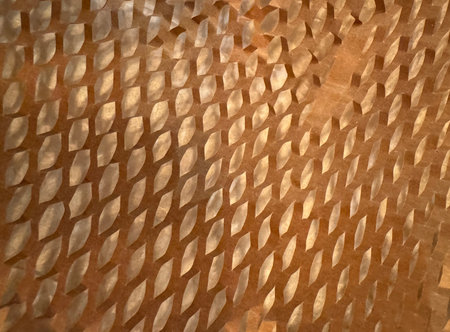 Full frame image of scrunched manilla coloured honeycomb packaging paper