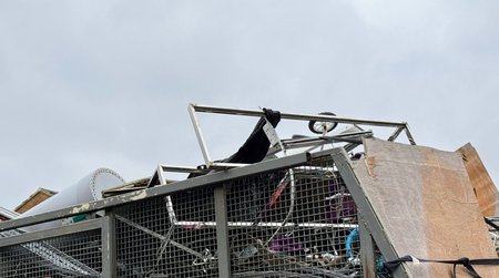 Stack of old metal scrap or rubbish in metal cage with copy space
