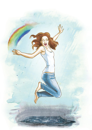 Girl and rain. Colorful illustration. drawn illustration. May. Spring.の写真素材