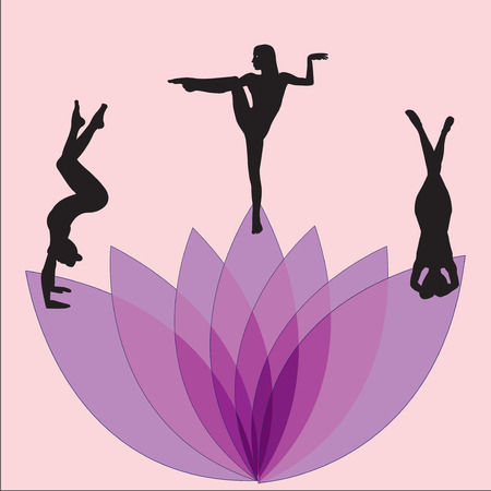 Silhouette young woman practicing yoga. Girl pilates. Vector on abstract backgroundのイラスト素材
