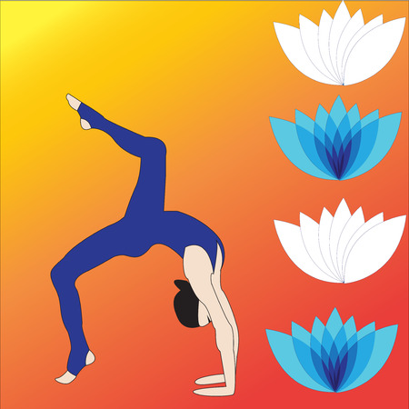 Silhouette young woman practicing yoga. Girl pilates. Vector on abstract backgroundのイラスト素材