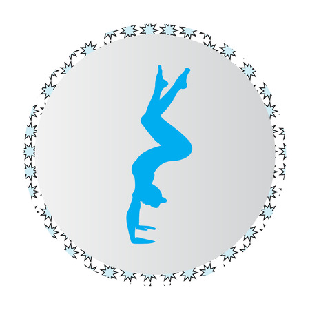 Silhouette young woman practicing yoga. Girl pilates. Vector on abstract background icon.のイラスト素材