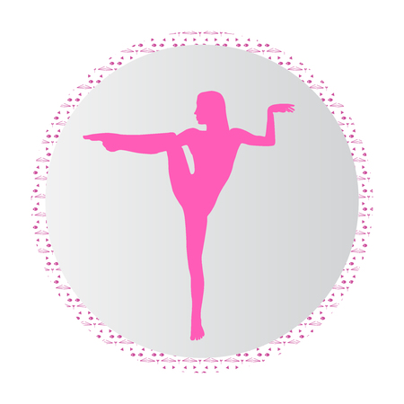 Silhouette young woman practicing yoga. Girl pilates. Vector on abstract background iconのイラスト素材