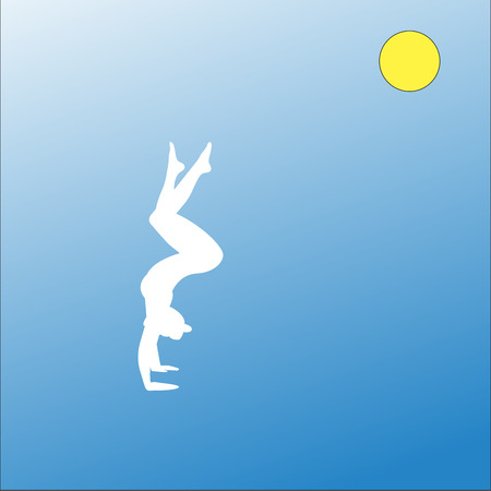 Silhouettes of woman doing yoga exercises. Icons of flexible girl stretching and relaxing her body in different yoga poses. Colorful shapes of a woman isolated on white backgroundのイラスト素材