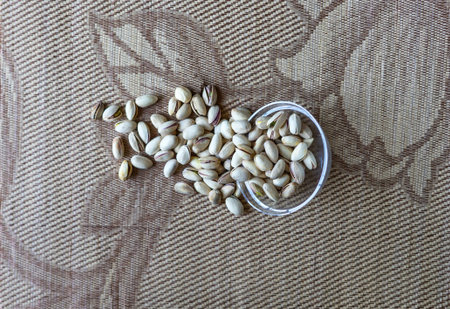 Healthy food  for background image close up pistachios nuts. Texture on top view Nuts pistachio on...