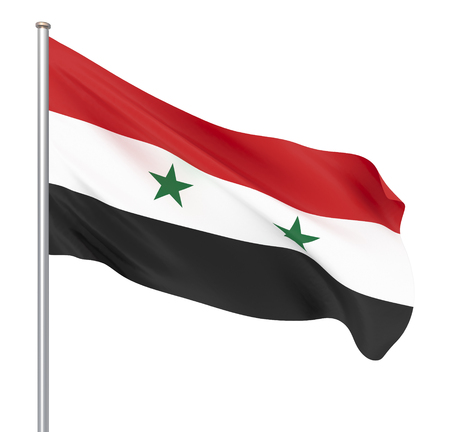 Syria flag blowing in the wind. Background texture. 3d rendering; wave. Isolated on white. Illustration.の写真素材