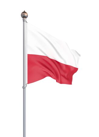 Poland flag blowing in the wind. Background texture. 3d rendering; wave. Isolated on white. Illustration.の写真素材