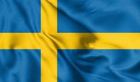 Sweden flag blowing in the wind. Background texture. 3d Illustration.の写真素材
