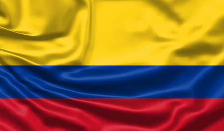 Realistic flag. Colombia flag blowing in the wind. Background silk texture. 3d illustration.の写真素材