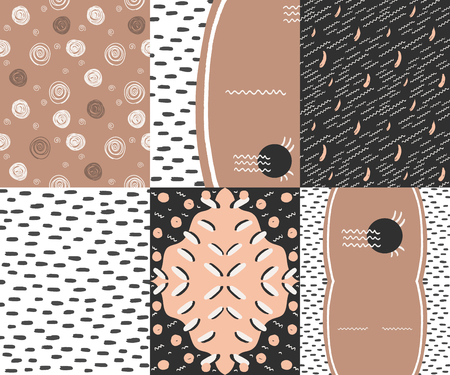 Nude and black seamless background and template for text. Seamless circle dots pattern. Template for text for a beauty salon.のイラスト素材