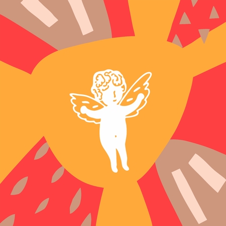 Red background with angel.の写真素材