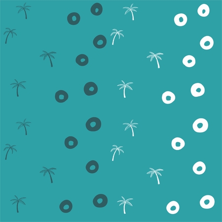 Seamless blue background with palm trees. Seamless pattern with palm trees. Seamless blue background with white circles.のイラスト素材