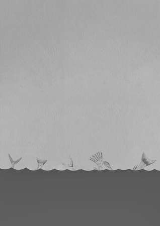 Fish tails. The fish comes out of the water. The fish jumps out of the water. Scandinavian style. Background for Certificates, Announcements, Posters. Texture poster for design paper. Designed in muted colors. Pattern in warm colorsの写真素材