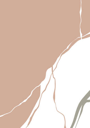 Geometric design with nude, brown and blue colors hand painted shapes. Modern neutral abstract cover with marble frames. Backgrounds for flyer, poster, card, wedding invitations, banner, wall artのイラスト素材