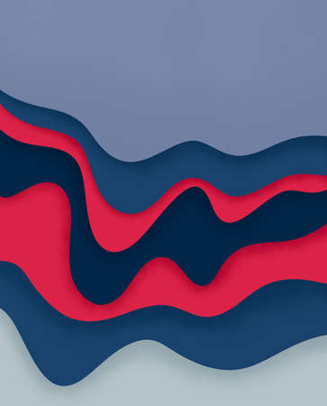 Realistic colorful cut paper background. Abstract soft blue paper poster textured with wavy layers. Imitation of the relief of the typography.の写真素材