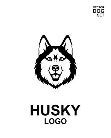 Animal icons. Dog emblem. Siberian husky in full face. Poster with dog or wolf.のイラスト素材