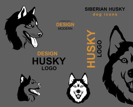 Set of Dog breed icons - vector illustration. Siberian husky dog icons. Design modern. Advertising. Design husky logo. Husky logo.のイラスト素材