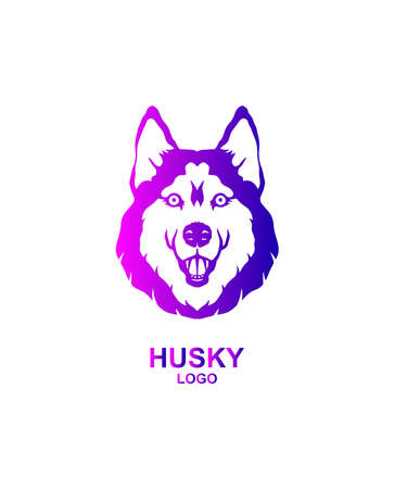 Husky logo. Vector of a dog siberian husky on white background. Husky neon logo. Petのイラスト素材