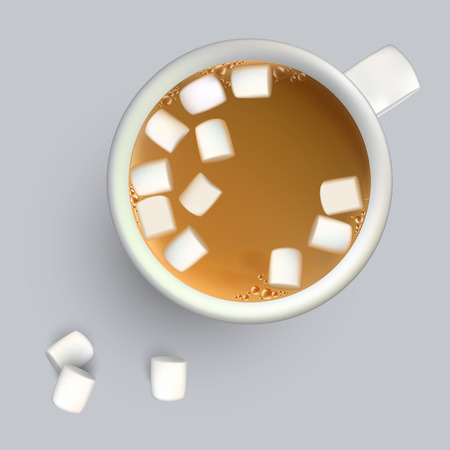 Cup of coffee with marshmallow. Top view. Cup of coffee for breakfast. Vector illustration.のイラスト素材