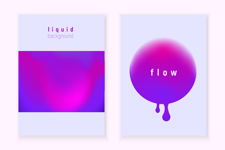 Set of poster covers. Vector trendy liquid colors backgrounds set with the most popular color proton purple. Trendy modern design. Colored fluid graphic composition illustration.のイラスト素材