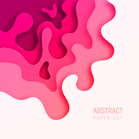 Banner with 3D abstract paper cut waves and background with the most popular color Plastic Pink. Vector design layout for business presentations, flyers, posters and invitations. Colorful carving art.のイラスト素材