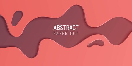 Abstract paper cut slime background. Banner with 3D abstract background with  coral and brown paper cut waves. For banners, presentations, flyers, posters and invitations. Vector illustration.のイラスト素材