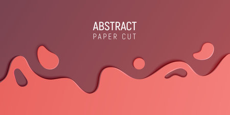 Abstract paper cut slime background. Banner with 3D abstract background with  coral and brown paper cut waves. For banners, presentations, flyers, posters and invitations. Vector illustration.のイラスト素材