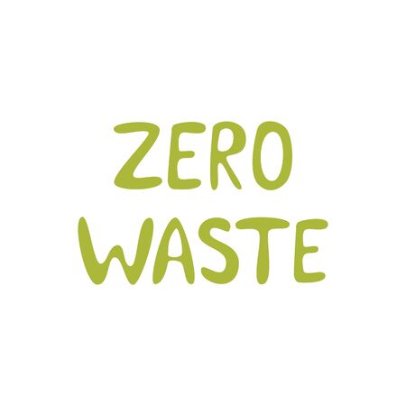 Zero waste. Lettering. Green hand drawn text. Vector illustration isolated white background.のイラスト素材