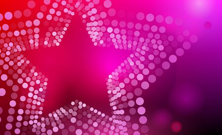 Stars background. 3D abstract purple, pink and red star background with circles, lens flares and glowing reflections. Bokeh effect. Vector illustration.のイラスト素材