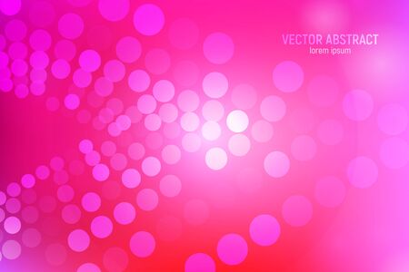 Pink circles abstract background. 3D abstract pink and red background with circles, lens flares and glowing reflections. Bokeh effect. Vector illustration.のイラスト素材