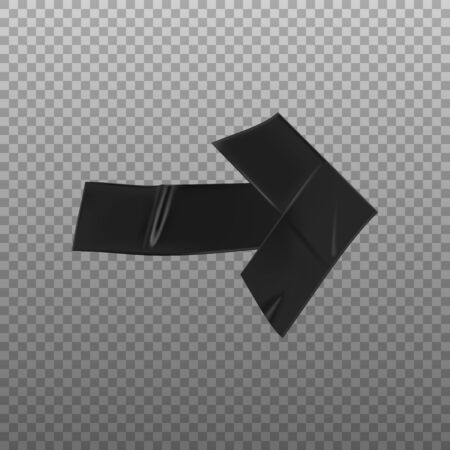 Arrow black duct tape isolated on transparent background. Black adhesive realistic arrow sticky tape, paper glued. Realistic 3d vector illustration.のイラスト素材
