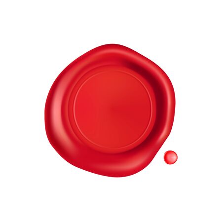 Wax seal. Red stamp wax seal with drops isolated on white background. Realistic guaranteed red stamps. Realistic 3d vector icon.のイラスト素材