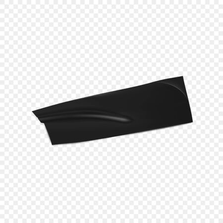 Black duct tape. Realistic black adhesive tape piece for fixing isolated on transparent background. Realistic 3d vector illustration.のイラスト素材