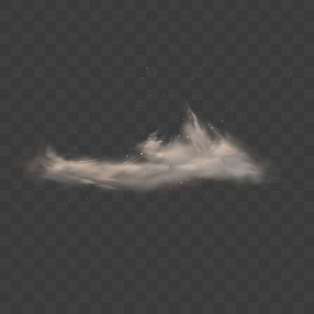 Dusty cloud. Smoke with sand, stones and flying dirty, soil dust particles isolated on transparent background. Air pollution concept. Realistic vector illustrationのイラスト素材