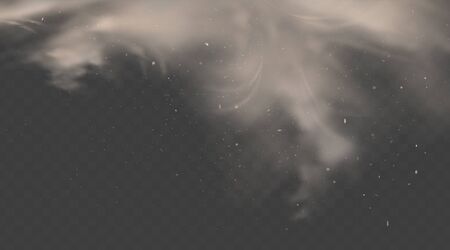 Dusty cloud. Smoke with sand, stones and flying dirty, soil dust particles isolated on transparent background. Air pollution concept. Realistic vector illustrationのイラスト素材