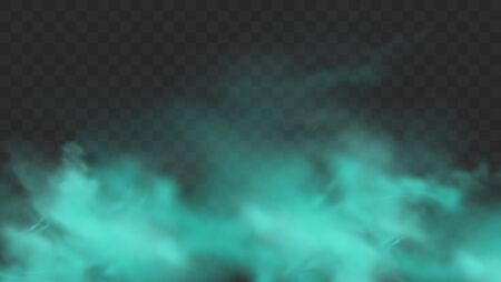 Blue smoke isolated on dark transparent background. Realistic blue magic mist cloud, chemical toxic gas, steam waves. Realistic vector illustration.のイラスト素材