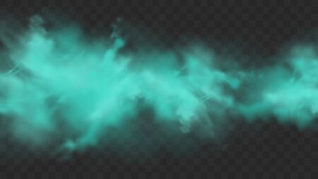 Blue smoke isolated on dark transparent background. Realistic blue magic mist cloud, chemical toxic gas, steam waves. Realistic vector illustration.のイラスト素材